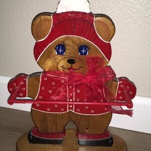 Christmas Wooden TeddyBear with Rack for hanging candy canes or hand towel